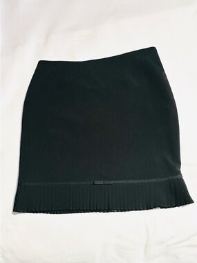 Worthington Stretch A Line Pleated Trim Black Care Mini Skirt, Size 14